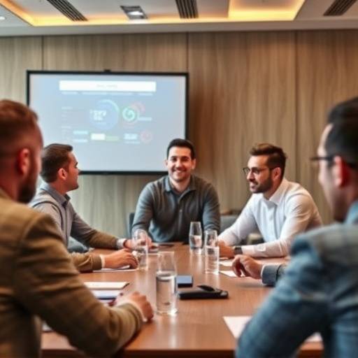 Antonio Verdi, Imprenditore, in una riunione con il suo team, mentre li guida con efficacia