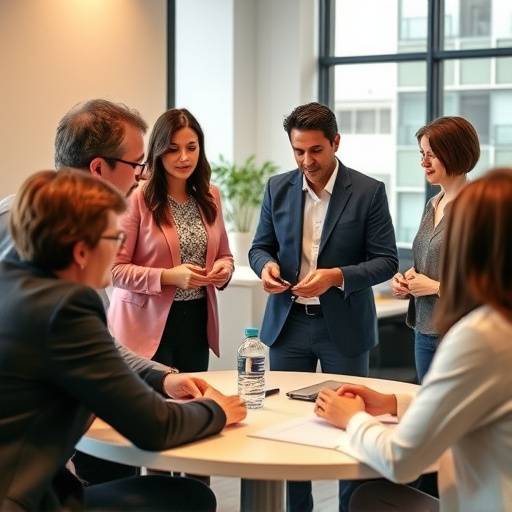 Partecipanti a un programma di leadership trasformativa che collaborano e discutono strategie