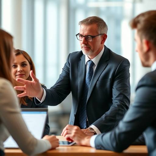 Un leader che delega compiti ai membri del team, spiegando chiaramente le aspettative.