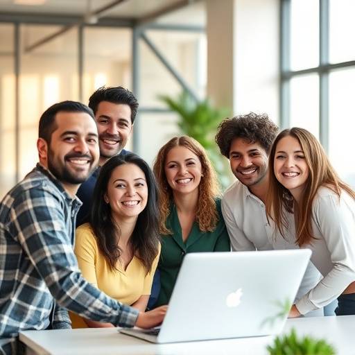 Un team che collabora in modo efficace, sorridendo e comunicando apertamente.